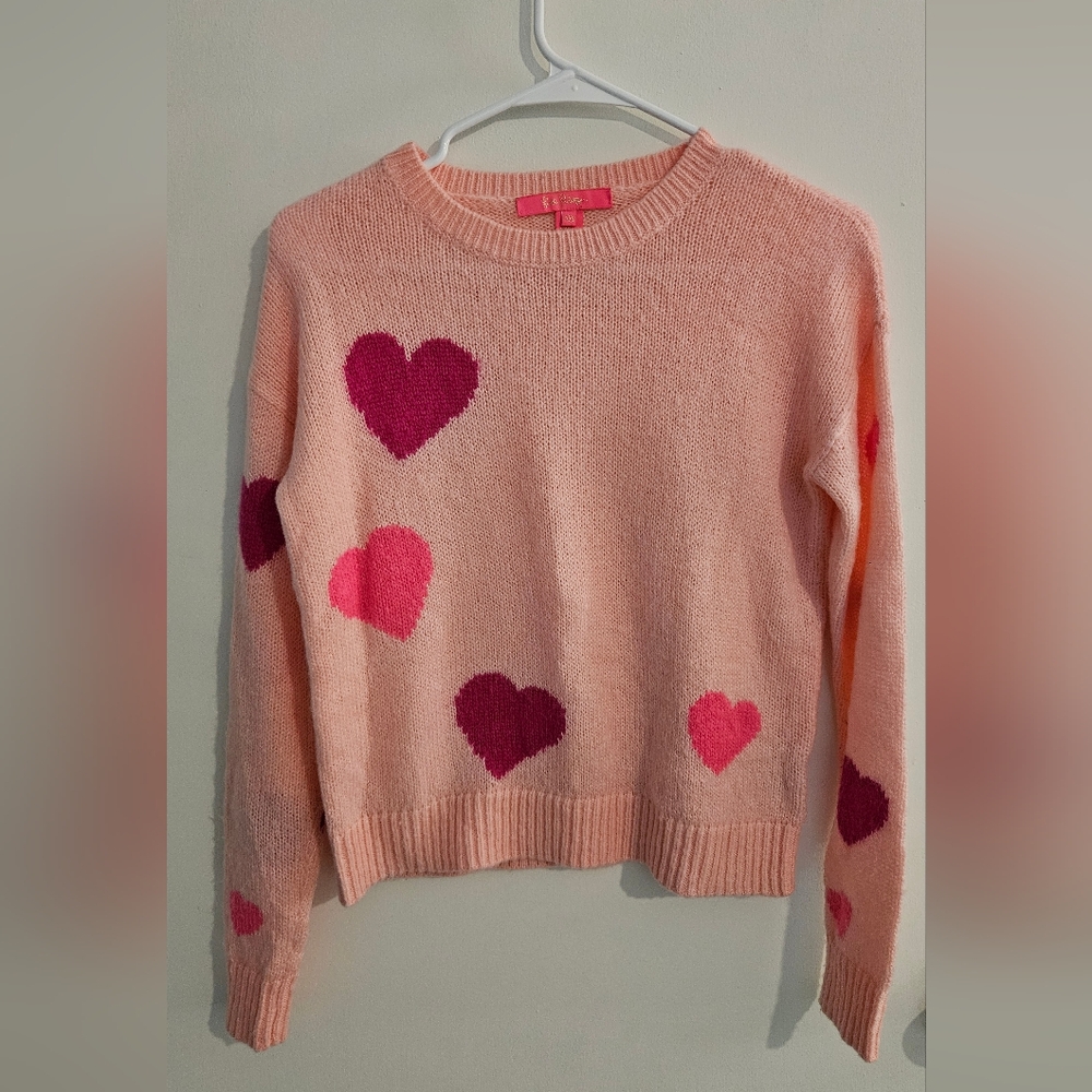Lilly Pulitzer Pink Crew Neck Sweater with Heart Design